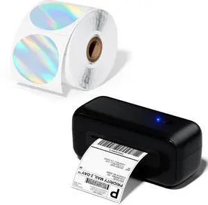 Phomemo Black 4x6 Shipping Label Printer with 2" inch Round Reflective Thermal Labels for Small Business