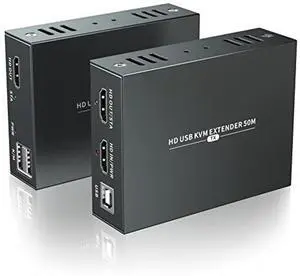 PWAYTEK HDMI KVM USB Extender for Remote Mouse and Keyboard Control of 1080P Signals Over 50m (164ft) Cat5 Cat6 Cat5e Cat7 Ethernet Cable