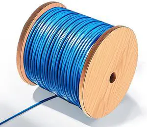 PowerEnvy Cat6a UTP Ethernet Cable - 600Mhz, 10Gbps Max, 1000Ft, 23 AWG Solid Bare Copper, PoE++, 4 Twisted Pair Solid Bare Copper, CMR Rated Cable - UTP LAN Cat6a Cable (Blue)