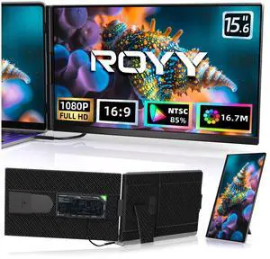 ROYY Laptop Screen Extender Dual Monitor - 15.6" Portable Monitor 85% NTSC IPS 1080P FHD Detachable Screen Extended Extra USB-C/HDMI Port Compatible with Wins Mac Dex Chrome Fits 13"-17" Laptops