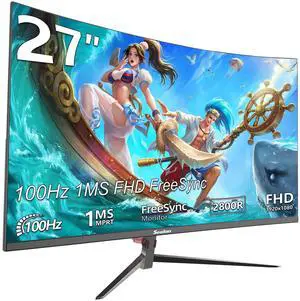 Sealan 27 inch Curved Gaming Monitor 100Hz Computer Monitor Full HD 1920 x 1080P with HDMI VGA Interface Eye Care Frameless (100 x 100mm) VESA with 3-Side Virtually Borderless Design