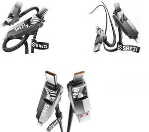 SHEZI Upgraded 4 in 1 100W +240W USB C Cable Lightning Cable Nylon Braided Fast Charging Cable