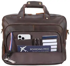 STAR VISTA Brela 15.6" Laptop Messenger Bag, Full Grain Leather Briefcase for Men, Women, Business Travel, YKK Zippers and Brass Hardware