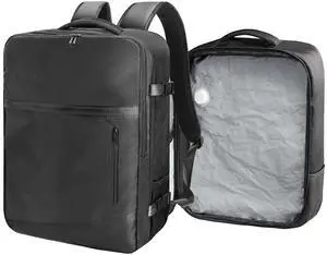 SUOCO Travel Vacuum Backpack, 70L Seal Compression Air Vac Bag Back Pack with Travel Pump, Carry On Suitcase Luggage Flight Approved for Men Women Personal Item, Black