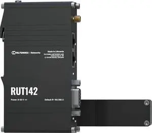 Teltonika RUT142000000 Model RUT142 Industrial Router; RS232 for Serial Communication; Integrated DIN Rail Bracket; 3-pin Power Connector; 2X 10/100 Mbps Ethernet Ports; Wi-Fi 4; Aluminum Housing