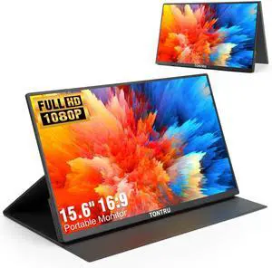 TONTRU 15.6" Portable Monitor Full HD 1080p, USB-C & HDMI Connectivity, Ultra-Slim Design, Built-in Speakers, Compatible with Laptop, PC, Gaming Consoles