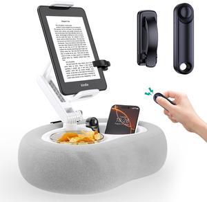 Tablet Stand Ereader Pillow Holder with 2 Detachable Trays & Soft Plush Pillow + Remote Control Page Turner for Kindle - Compatible with 4.7-13" Devices for Kindle, Kobo, iPad, iPhone, Android; Feat