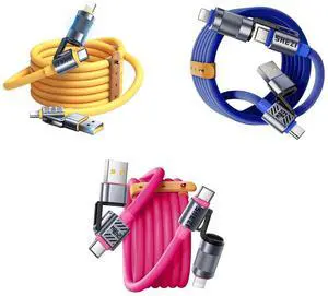 Vexipia 3 Pack 4-in-1 5FT 60W 100W 240W USB C Cable Lightning Cable (Yellow + Pink+Blue)