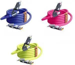 Vexipia 3 Pack 4-in-1 USB C Cable Lightning Cable (Blue+Pink+Green)