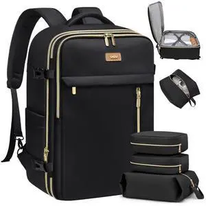VNINE Travel Backpack for Women Men 40L Expandable Carry on Backpack for Airplanes with 3 Packing Cubes Large Traveling Bookbag 17" Laptop Suitcase Bag