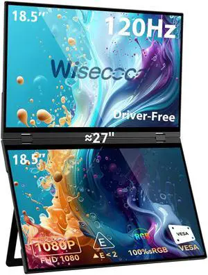 wisecoco 18.5'' 120Hz FHD 1080P Dual Triple Portable Monitor IPS USB-C HDMI HDR Secondary Display Foldable Laptop PC Gaming Monitor 100% sRGB Windows Mac Android Plug&Play Flip S8