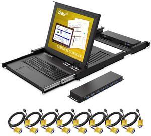 17" LCD KVM Console 8 Port VGA, Yinker Rackmount KVM Switch Fit 1U 19" Rack, Keyboard Monitor Touchpad Drawer Integrated + Cables