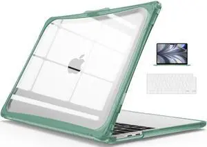 IBENZER Hexpact Compatible with 2024 2023 2022 MacBook Air 13 inch Case M3 A3113 M2 A2681, Heavy Duty Case & KeyboardCover & ScreenFilm for Mac Air 13.6 Touch ID, Midnight Green, HPE-AT13-KK-MTGN+2