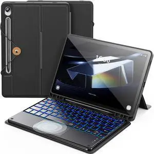 INFILAND Keyboard Case for Samsung Galaxy Tab S10 FE/S9 FE/S9 with 7-Color Backlight & High Precision Trackpad, Slim Detachable Folder Style Keyboard Case for Tab S9 11" &S10 FE/S9 FE 10.9",Black