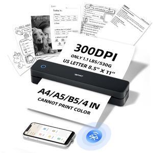 iDPRT Portable-Printer Wireless for Travel, 300DPI Inkless-Thermal-Small-Printer for Home Use, Office, Vehicles, Mobile Bluetooth Printers Supports 8.5" x 11" US Letter&A4&A5 Size, for Smartphone & PC