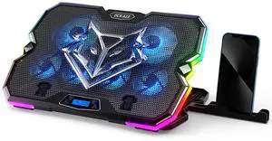KeiBn Upgrade Laptop Cooling Pad A13,RGB Lights Laptop Cooler 6 Fans for up to 15.6 Inch Laptops,10 Modes Light, 7 Height Stands, 2 USB Ports - Blue