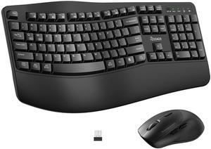 Ergonomic Wireless Keyboard and Mouse Combo, Wave Keys Keyboard with Wrist Rest for Natural Typing, 3 DPI Adjustable Ergonomic Silent Mouse for Computer/Laptop/Windows/Mac (Black)