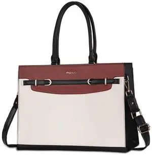 MOSISO Laptop Bag for Women, 15.6 inch Laptop Tote Bag, Waterproof Leather Decorative Buckle Work Briefcase, Large Capacity Computer Handbag for Teacher Office Travel, Black