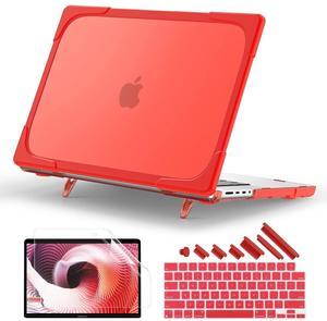 Batianda Compatible with New MacBook Pro 16 inch Case 2024 M4 Chip 2023 2021 Release with M3 M2 Pro Max, Heavy Duty Protective Plastic Hard Shell with Fold Kickstand & Keyboard Cover Protector, Red