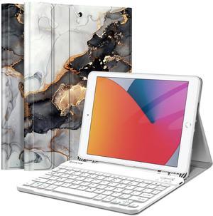 FINTIE Keyboard Case for iPad 9th / 8th / 7th Generation (2021/2020/2019) 10.2 Inch, Soft TPU Back Stand Cover with Pencil Holder, Magnetically Detachable Bluetooth Keyboard, Cloudy Marble