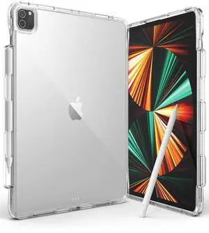 Ringke Fusion Plus [Case + Pencil Holder] Compatible with iPad Pro 12.9 Case (6th Generation 2022, 5th Generation 2021) Transparent Hard Back Shockproof Double Air Pocket Bumper - Clear