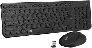 FD Wireless Keyboard and Mouse Combo,iK6630 2.4GHz Cordless Cute Round Key Set Smart Power-Saving Quiet Slim Combo for Laptop, Computer,TV and Mac