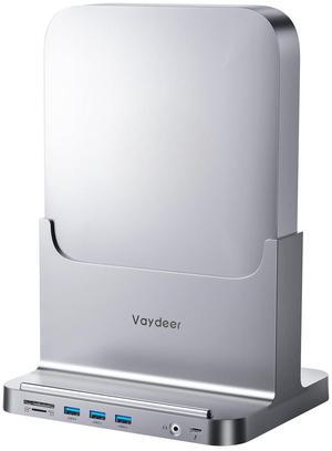 VAYDEER Mac Mini Stand Silver ABS Dock for Mac Mini, 8-in-1 Dock Station Holder with Power Adapter, USB 3.0 Ports/Type C Hub for Data Transfer TF/SD Card Reader HDD/SSD Slot Audio Jack