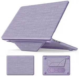 Batianda Fabric Case for New MacBook Air 13 inch 2025 M4 2024 M3 2022 M2 Chip Model A3240 A3113 A2681 High-End Business Design Durable Full Protection with Foldable Triangle Kickstand, Purple