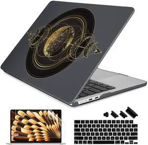 Batianda Premium Case for New MacBook Air 15 inch 2025 M4 2024 2023 with M3 M2 Chip Model A3114, Designed Black Protective Plastic Hardshell & Keyboard Cover & Screen Protector, Moon Magic