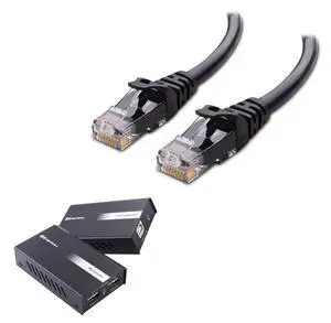 Cable Matters USB Over Ethernet Extender with 2X USB Ports up to 165ft - Full USB 2.0 Support USB Extender Over Cat6 for Keyboard, Mouse, Webcam & 10Gbps Snagless Long Cat 6 Ethernet Cable 100 ft