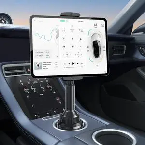 APPS2Car Tablet Holder for Car, Cup Holder Mount with Adjustable Clamp (Up to 9.9"), 10.57" Height Adjustable iPad Holder for 4.7"-13" Cell Phones & Tablets, Perfect Travel Companion