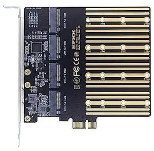 xiwai High-Speed 4 SATA NGFF Key B+M SSD to PCI-E 1x Motherboard Desktop Adapter SSD Card ASM1064 2280 with Hot Swap