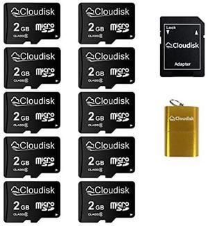 Cloudisk Pack of 10 Micro SD Card 2GB Flash Memory Card C6 with SD Adapter, Card Reader (2GB)