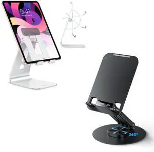 OMOTON Adjustable Tablet Stand for Desk, Tablet Holder with Anti-Slip Base for Bigger Sized Phones and Tablets Such as iPad Pro/Air/Mini