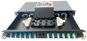 24 Strand 1U Fiber Optic Cable Rack Mount Enclosure with 12 LC Duplex Couplers for 19" Racks or Cabinets | Includes Splice Tray and Fusion Splice Sleeves 60mm Long | Fiber Optic Box (LC OS1/OM3)