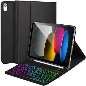 AHYWTAN for iPad 11/10th Generation Case with Keyboard,Backlit Detachable Bluetooth Keyboard case for iPad A16 2025 11 inch/10th Gen 2022 10.9'' with Pencil Holder, Square Keycaps,Black-B