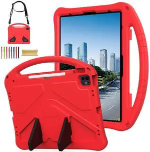 Allytechgroup Kids Case for Apple iPad Air 13 M3 M2 2025 2024/ iPad Pro 13 M4 2024/ Pro 12.9" 2022/2021/2020/2018, EVA Shockproof Handle Kickstand Lightweight Back Cover with Shoulder Strap, Red