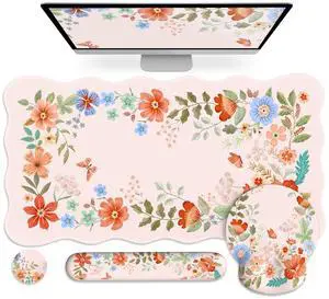 Anyshock Desk Matt for Desktop, Non Slip Base Mouse Pad with Wrist Rest, Wrist Pad for Keyboard, Gaming Mouse Pad Large, Anti-Fatigue Gel Mouse Pad with Wrist Support(Light Pink)