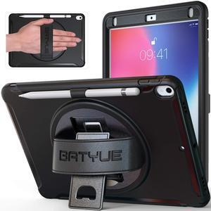 BATYUE iPad Air 3rd Gen Case 2019/2017 iPad Pro 10.5 Case with Pencil Holder, 360 Swivel Stand/Hand Strap, Shockproof Drop Protection, Black (Pencil Not Included)