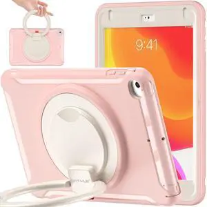 BATYUE iPad Mini 5 Case & iPad Mini 4 Case;for iPad Mini 5 (2019) & iPad Mini 4 (2015);Protective Rugged Case with Pencil Holder, 360deg Swivel Stand;iPad Mini Case for Kids, Boys, Girls-CheeryPink