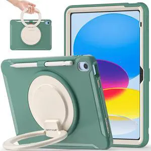 BATYUE Case for iPad (A16) 11th/10th Generation 10.9'' inch 2025/2022, Rugged Protective Shockproof Cover for Kids Girls with Screen Protector, 360deg Rotating Stand, Pencil Holder, Green