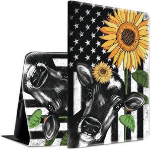Case for All-New Kindle Fire HD 10 & 10 Plus Tablet 11th/13th Generation 2021/2023 Lightweight Smart Case Adjustable Stand Protective Cover with Auto Wake/Sleep - American Flag Sunflower/Cow