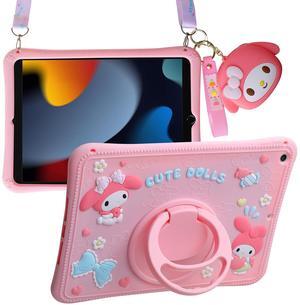 Beszeith for iPad 9th Generation Case 8th 7th Gen with Kickstand Lanyard Silicone iPad 10.2 Case for Girls Kids Cute Protective Tablet Cover for iPad 2021 2020 2019 10.2 inch (Pink)