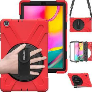BRAECN Case for Samsung Galaxy Tab A 10.1 2019,Shockproof Protective Case with Carrying Shoulder Strap and Rotatable Kickstand/Handle Hand Strap for Galaxy Tab A 10.1 2019 SM-T510/SM-T515 -Red