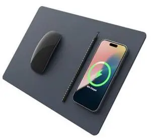 POUT H3 PRO Wireless Charging Mouse Pad - Qi-Enabled Fast Charger with Anti-Slip Base & Smooth Surface for Phones and Earbuds - Sleek Desk Accessory for Home & Office (Midnight Blue)