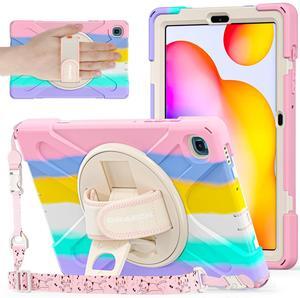 BRAECNstock Kids Case for Samsung Galaxy Tab S6 Lite 10.4 inch 2024/2022/2020 (SM-P620/P610/P619) with Pen Holder Rotating Hand Strap & Stand Shockproof Protective S6 Lite Tablet Case - Colorful Pink