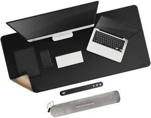 Chihein 47" x 20" 3XL Desk Mat with Cork & PU Leather, Dual Sided Desk Pad, Waterproof Computer Desk Mat for Office, Gaming, Home (Black)