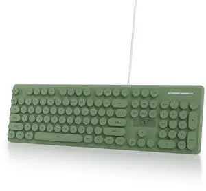 Ussixchare Full Size Wired Computer Keyboard, Quiet Typewriter Keyboard with Retro Round Keycaps, LED Backlit, Membrane, 104-key for PC, Laptop(Dark Green)