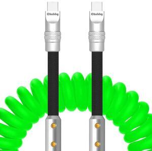 Chubbycable Colorblock Chubby - Braided Silicone Charge Cable, USB C Coiled Cord, Fast Charging Type C to Type C, 2.29FT-3.6FT, Green+Black