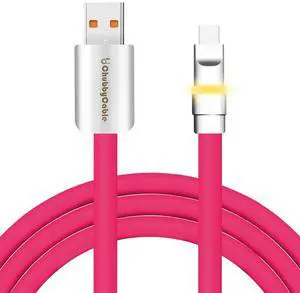 chubbycable Neon Chubby - Fast Charge Cable with Smart Light RGB Color Gradual Light Up LED USB Charging Cable, Rose Red, USB-A to Type-C, 1.64 FT